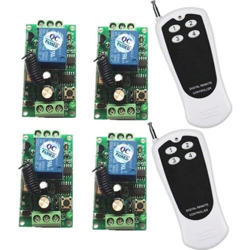 DC 9V 12V 24V 1 CH 1CH RF Wireless Remote Control Switch System,4CH Transmitter +2xReciever,315MHZ / 433 MHz