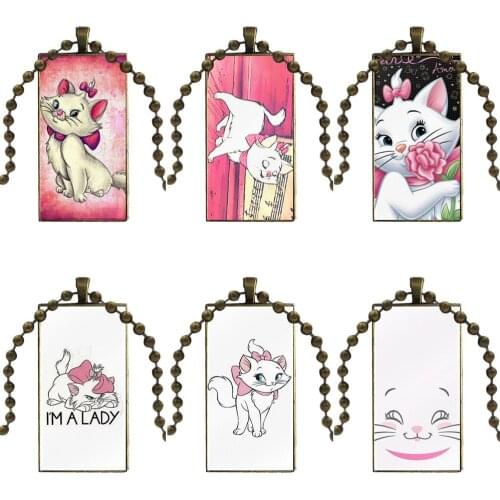 For Schoolgirl Maxi Lovely Marie Cat Fashion Glass Cabochon Necklace With Women Statement Pendant Rectangle Necklaces Jewelry