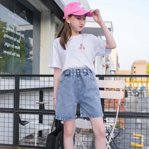 Teen Girls Denim Shorts Summer Casual Loose Pants Children Cotton Blue Jeans Shorts Kids Fashion Clothing for 15 10 8 6 4 Years
