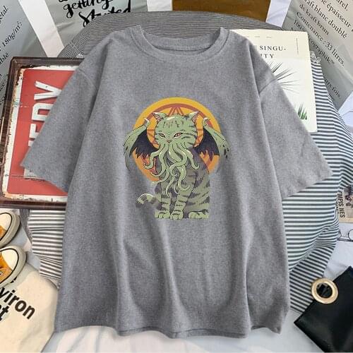 Japanese Cat Monster Catana Prints T Shirt WomanS Fashion Oversized Top Streetwear Crewneck Tshirts Harajuku Soft Womans Tshirt