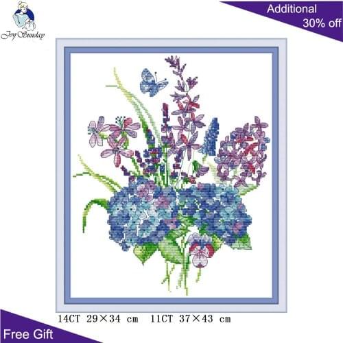 Joy Sunday Hydrangea H856 14CT 11CT Counted and Stamped Hydrangea Flowers Home Decor Needlework Embroidery DIY Cross Stitch kit