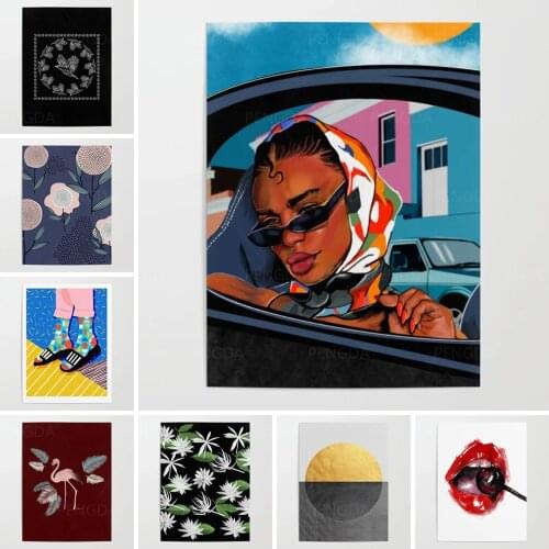 Painting Wall Art Black Night Bloom Jungle Admire Circle Printed Poster Modular Canvas Home Decoration Pictures For Living Room