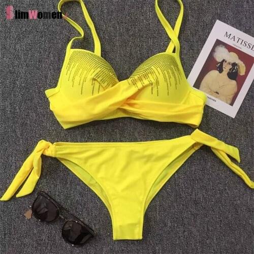 Tassel Rhinestones Bikini Set Bathing Suits for Women Summer Low Waist Tankini Swimsuits Beach Wear Female Push Up 2PCS Swimsuit