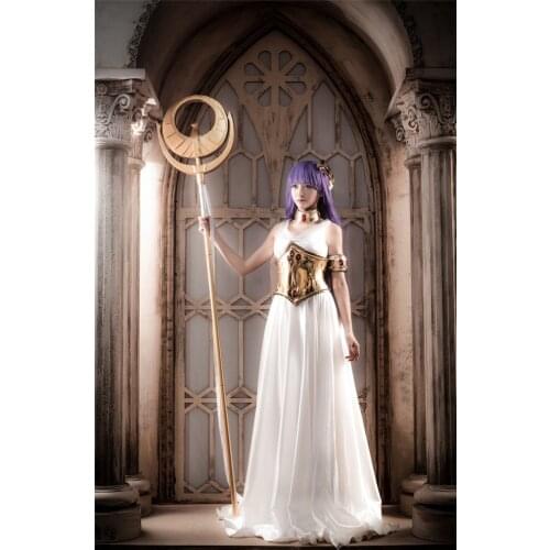 Saint Seiya The Lost Canvas Sasha(Athena) Cosplay Costume White Dress Any Size 11