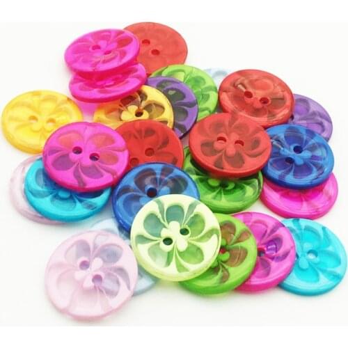 50/100PCS 22mm Round With Flowers Resin Mixed Colors Buttons For Scrapbook Crafts DIY Handmade Children Clothing Accessories