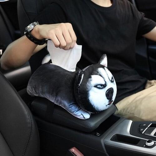 Cute Cartoon Dog Cats Car Armrest Box Tissue Box Napkin Paper Holder Organizer