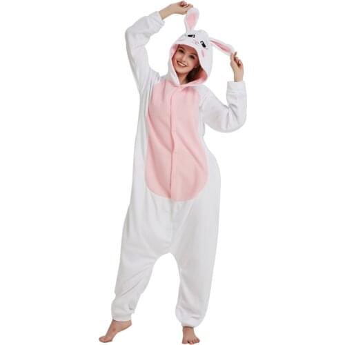 Bunny Kigurumi For Women Girls One-Piece Pajamas Rabbit Fleece Onesies For Adults Animal Cosplay Costume Sleepwear Halloween