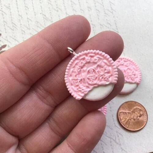 20 BULK 3D Resin Pink Strawberry Cookie Charm Miniature Food Cookies Dessert Polymer Clay Diy Supplies Pendants or Charms IK839