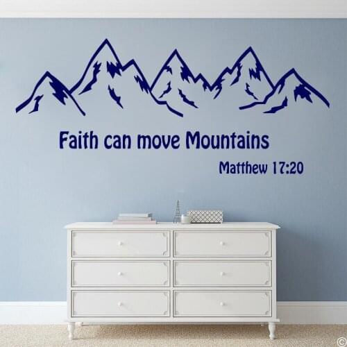 Mountain Wall Decal Bible Quote Matthew 17:20 Faith Can Move Mountains Vinyl Wall Sticker Inspirational Home Decor Decal X706