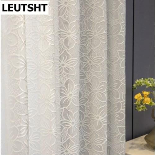 Nordic Curtains for Living Dining Room Bedroom Light Luxury White Window Screen Cherry Blossom Embossed Tulle Window Curtains