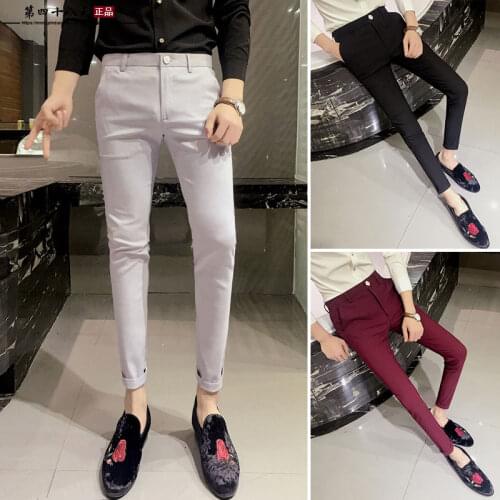 2020 New Summer Men Suit Trousers Fashion Korean Slim Fit Business Pants Man Formal All Match Ankle Length Suit Pants K178