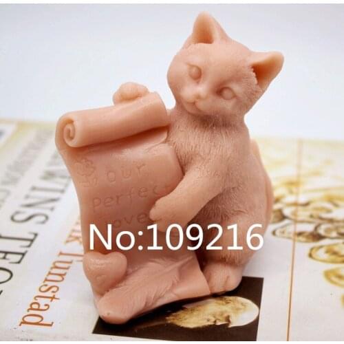 New Product!!1pcs 3D Reading Cat (zx208) Food Grade Silicone Handmade Soap Mold Crafts DIY Mould