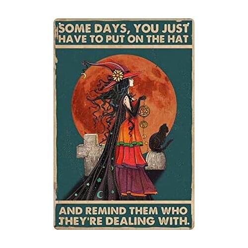 Moon and Witch Tin Sign Vintage Bar Cafe Home Wall Decoration 8x12 Inches Gift