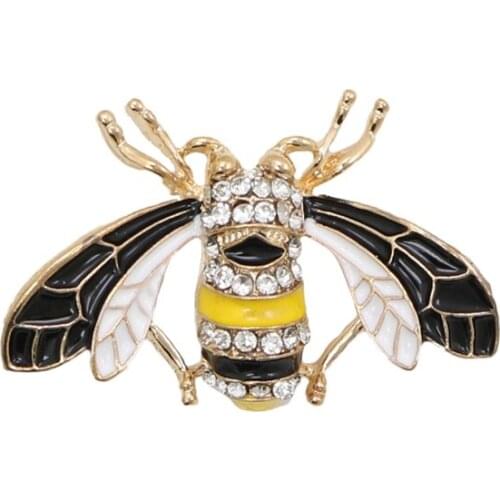 OneckOha Enameled Yellow Black Bee Brooches Rhinestone Animal Pin Womens Day Gift