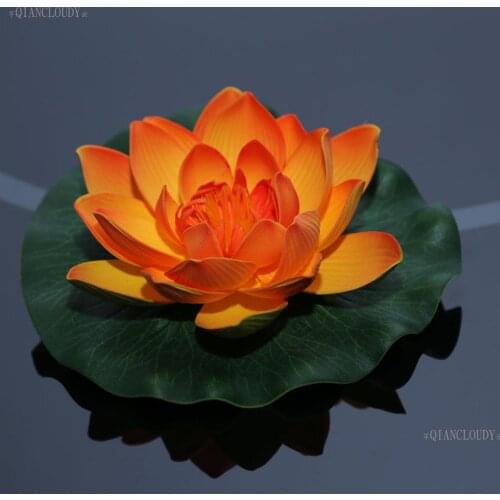 Orange Artificial fake 17cm Lotus lilies leaf flowers Water Lily Floating Pool Pond flowers waterproof Plants Gift wedding B83