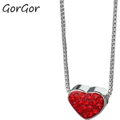 GorGor Necklace Women 925 Sterling Pattern Red Heart-shaped Pedant Small Exquisite Temperament Engagement Jewelry XL159
