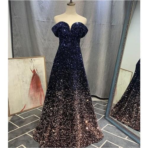 Gradient Prom Dresses 2021 Star Sky Vestidos De Gala Off Shoulder Sequins Luxury Women Dress Elegant Evening Gowns