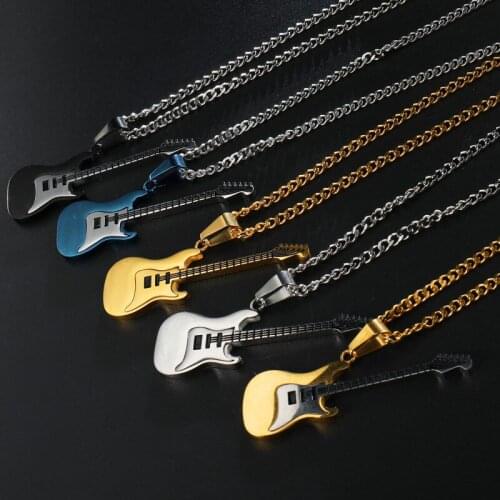 Rock Electric Guitar Pendant Necklaces Fashion Stainless Steel Hip Hop Jewelry Accessory For Women Men