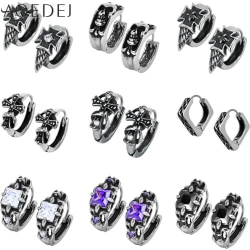 AOEDEJ Mens 316L Stainless Steel Hoop Earrings Small Gothic Ear Rounds Punk Skull Earrings Rock Roll Cricle Jewelry Accessories
