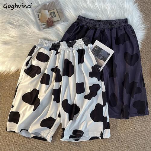 Shorts Women Harajuku Kawaii Retro Cow-printed Loose Leisure Ladies Couple Trousers Streetwear Soft All-match Trendy Female Ins