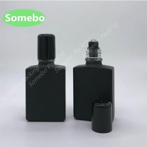 10PCS/LOT 30ml Frost Black Glass Bottles Roll on Vials with stainless steel roller ball black for perfume essential oil