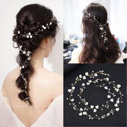 Fashion Bridal Hair Rattan Headdress Handmade Wedding Crown Flower Pearl Hairpin Female Western Wedding Accessories