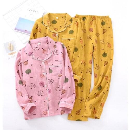 100% Cotton Women Pajamas Soft Comfortable 2pcs Set Lovely Print Casual Homewear Female Long Sleeve Spring Home Suit Sleepwea