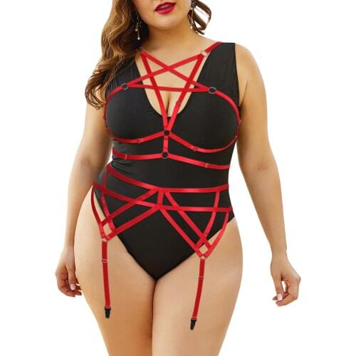 Women Sexy Bdsm Body Bondage Waist Harness Cage Strap Plus Size Pentagonal Hollow Erotic Lingerie Goth Leg Garter Belt Stockings
