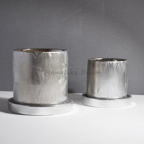 1pc Plating Crystallized Silver Ceramic Flower Pot with Stand Modern Vase Luxury Plant Pot for Office Home Decoration