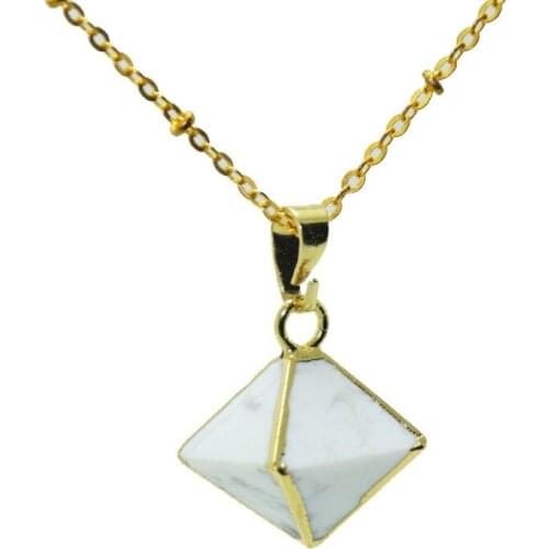 1pc Gold Bezel Jewelry natural white howlite healing pendant girl Necklace Column Pyramid women Pendant stone chain Necklace