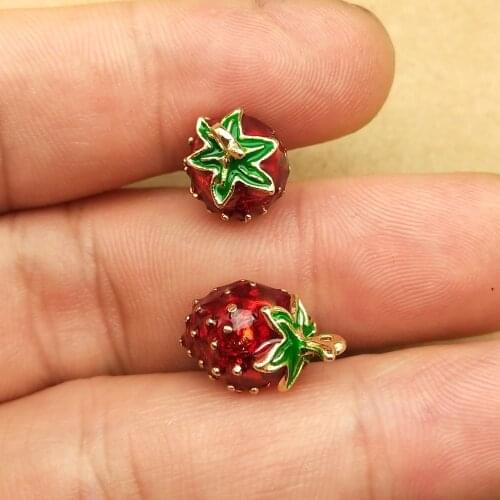 10pcs 17x11mm Korean jewelry accessories new 3D solid enamel strawberry charms Earrings Necklace Pendant handmade DIY material