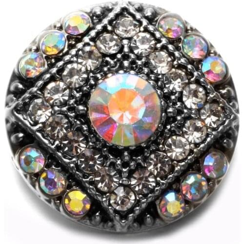 2019 New Discolored Rhinestone Style Round Shape Metal 18mm Snap Button Charms For Snap Bracelet Snaps Jewelry KZ0577c