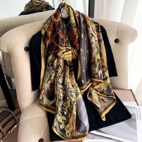 2021 Women Silk Winter Scarf Luxury Design Print Lady Beach Shawl Scarves Fashion Smooth Foulard Female Hijab