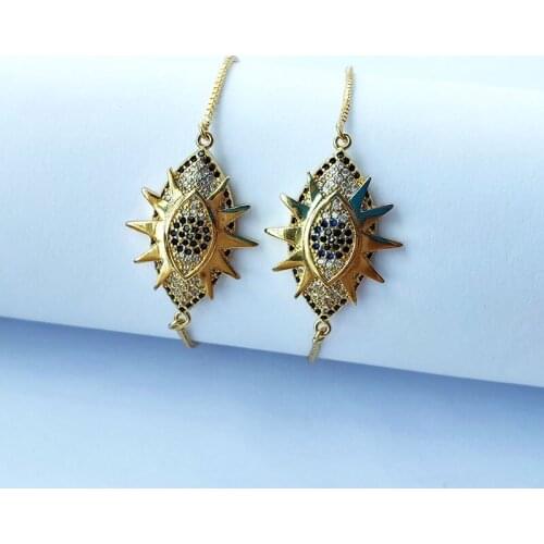 5 Pcs Cubic Zirconia Eye eyelash Charm Bangle Pave cz Stone Chain bracelet fashion female women jewelry BG305