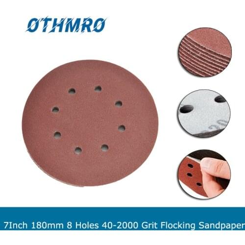 Utoolmart 10pcs 180mm 7Inch Round Sandpapers 8-Holes 40-2000 Grit Hook and Loop Sanding Disc Abrasive tools Durable For Polish