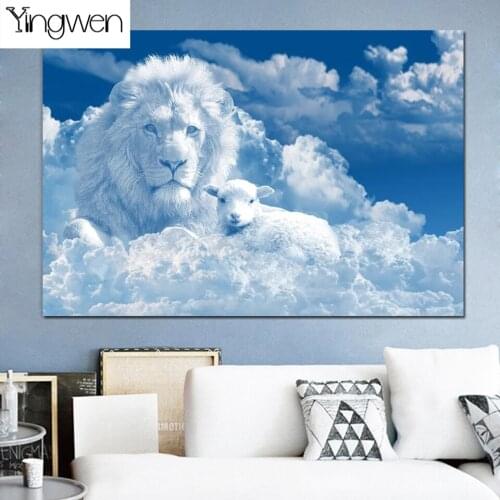Diy 2021 5d Diamond Mosaic Diamond Painting Cross Stitch Animal Sky Cloud Lion Sheep Fashion Crystal Painting Rhinestone Gift