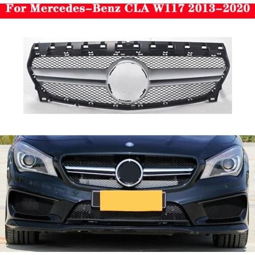 Car styling Middle grille for Mercedes-Benz CLA W117 2013-2020 AMG Silver Black front bumper Auto Center Grille refit to CLA 45