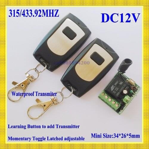 Auto door opener 12V wireless remote control switch system 2 transmitter & 1receiver Mini size 315/433MHZ factory sell directly