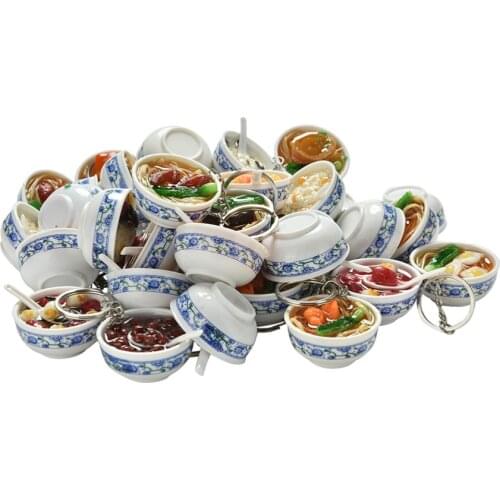 1pc Chinese Blue And White Porcelain Food Bowl Mini Bag Pendant Simulation Food Key Chains Noodle Creative Keychain