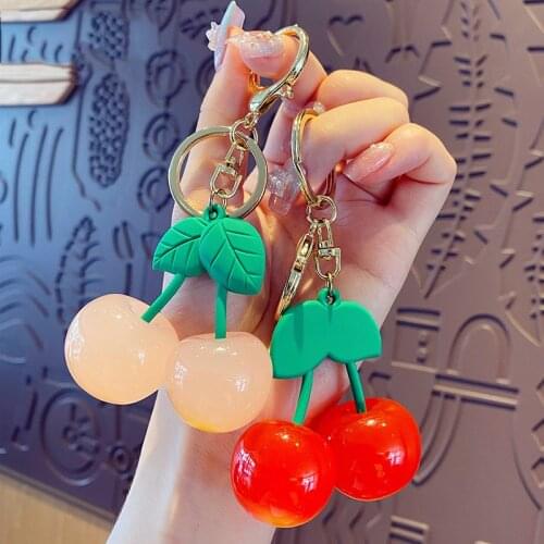 Bag Keychain New Cartoon Acrylic Resin Cherry Creative Fruit Decoration Key Chain Car Women Handbag Jewelry Accessories Pendant