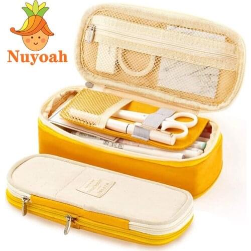 Large Capacity Pencil Case Double Side Macaron Color Canvas Pen Bag Storage Pouch Stationery for Junior High School Students