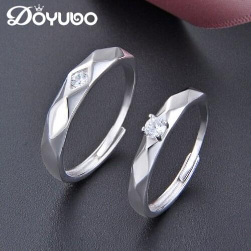 DOYUBO Trendy Pure Silver Lovers Wedding Rings For Men & Women Luxury Zircon S925 Sterling Silver Lovers Ring Fine Jewelry VB441