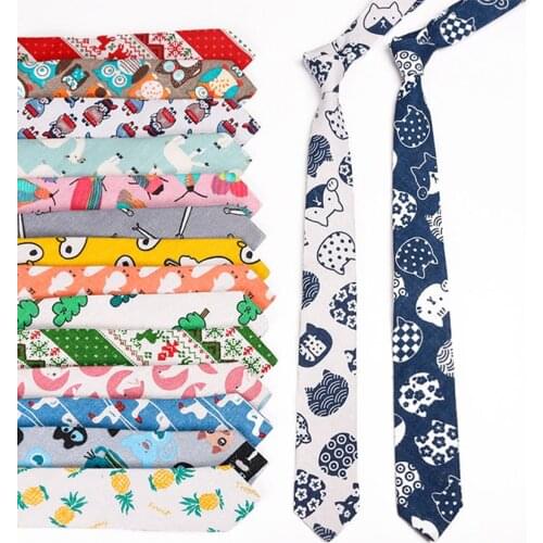 Ricnais Lovely Cartoons 6cm Cotton Mens Tie For Men Business Formal Occasions Wedding Accessories Neck Tie For Man Casual Gift