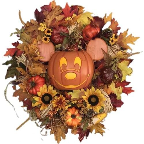 Artificial Halloween Fall Pumpkin Wreath for Front Door with Pumpkins Artificial Maples Sunflower Autumns Harvest