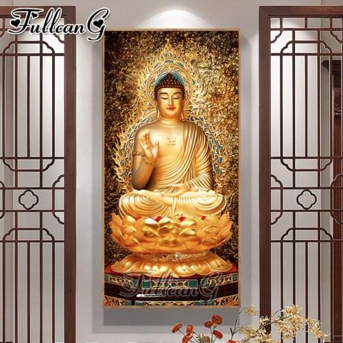FULLCANG Golden Lotus Buddha Zen large diamond painting 5d diy full square round drill mosaic embroidery kits wall decor FC3563