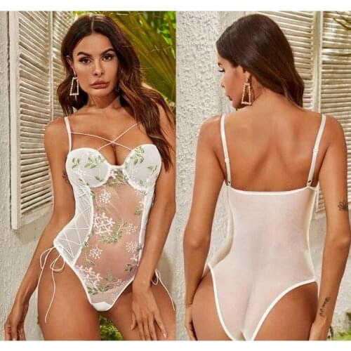 Underwear Set Sexy Lingerie Transparent Bra Set Floral Embroidery Erotic Lingerie Lace Lace up Underwear Women Set