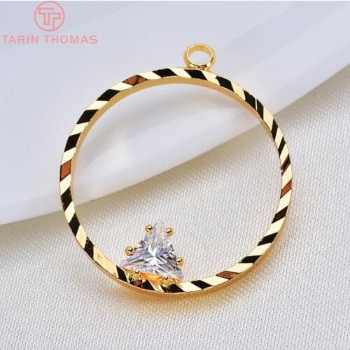 10PCS 21x23MM 24K Gold Color Plated Brass with Zircon Round Charms Pendants High Quality DIY Jewelry Making Findings