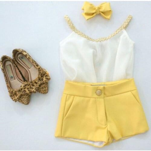 Summer Kids Suits Baby Girl Clothes Sets Sleeveless Sling Chiffon V + Shorts New