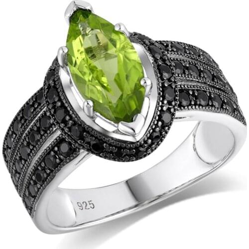 GZ ZONGFA Natural Peridot Gemstone Fashion 925 Sterling Silver Wedding Engagement Rings