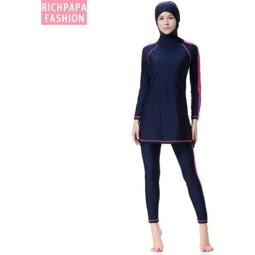 Muslim Swimwear Women Plus Size Burkinis Islamic Hijab Islam Arab Beach Wear Patchwork Muslim Full Coverage Swimsuits